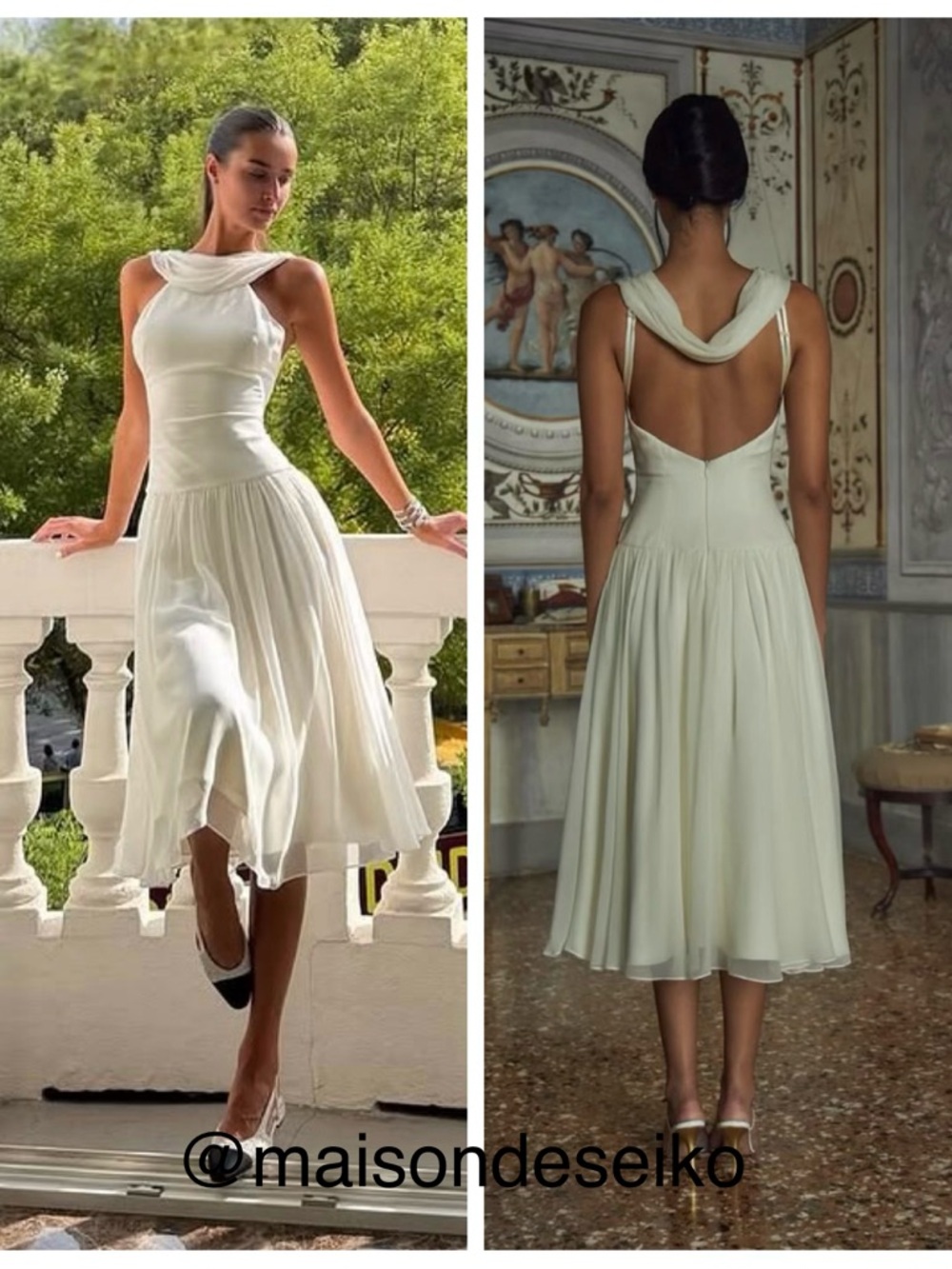 NWT Mirror Palais Midi Maxi Dress Ivory White Double Cowl Neck Lady Length sz L